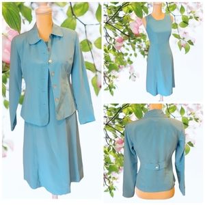 Chadwick's Petite 4 4P Blue silk dress with jacket Stunning T05